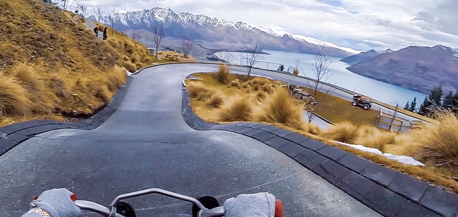 Riding the luge in Queenstown, New Zealand