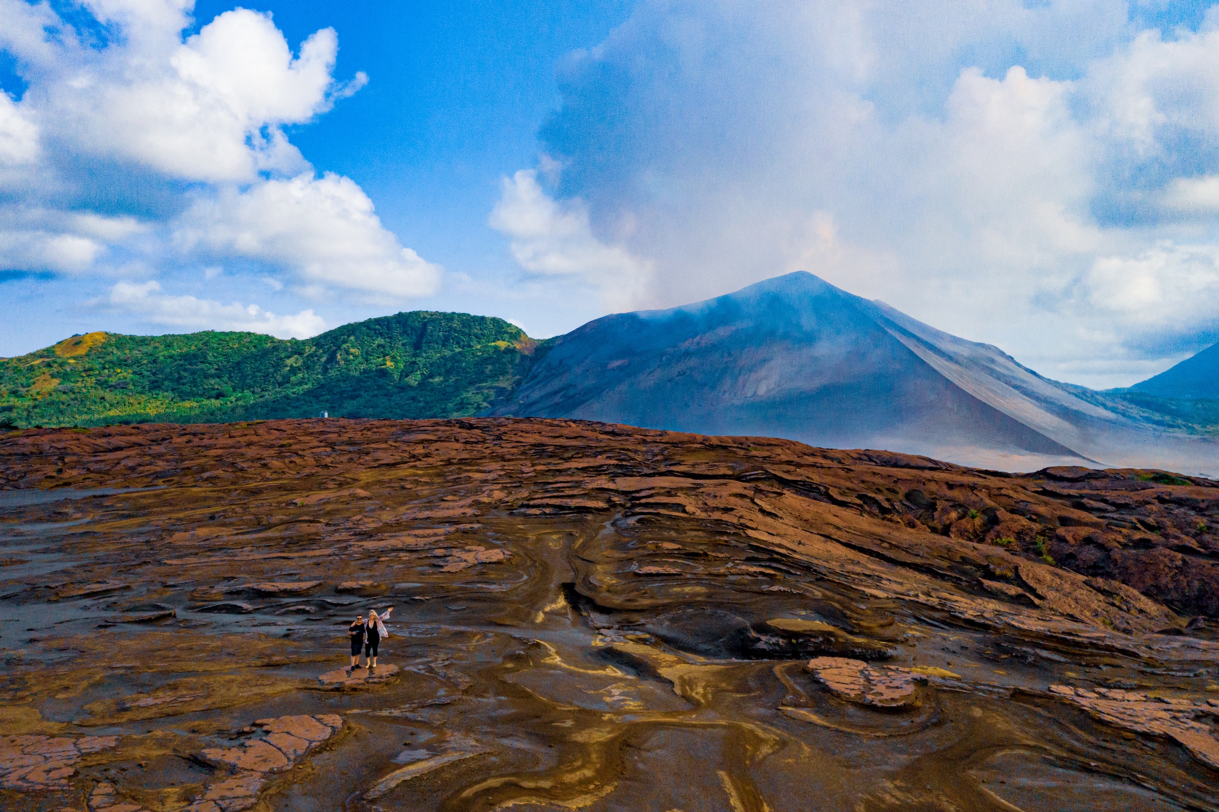 Mt Yasur volcanic ash plains drone shot