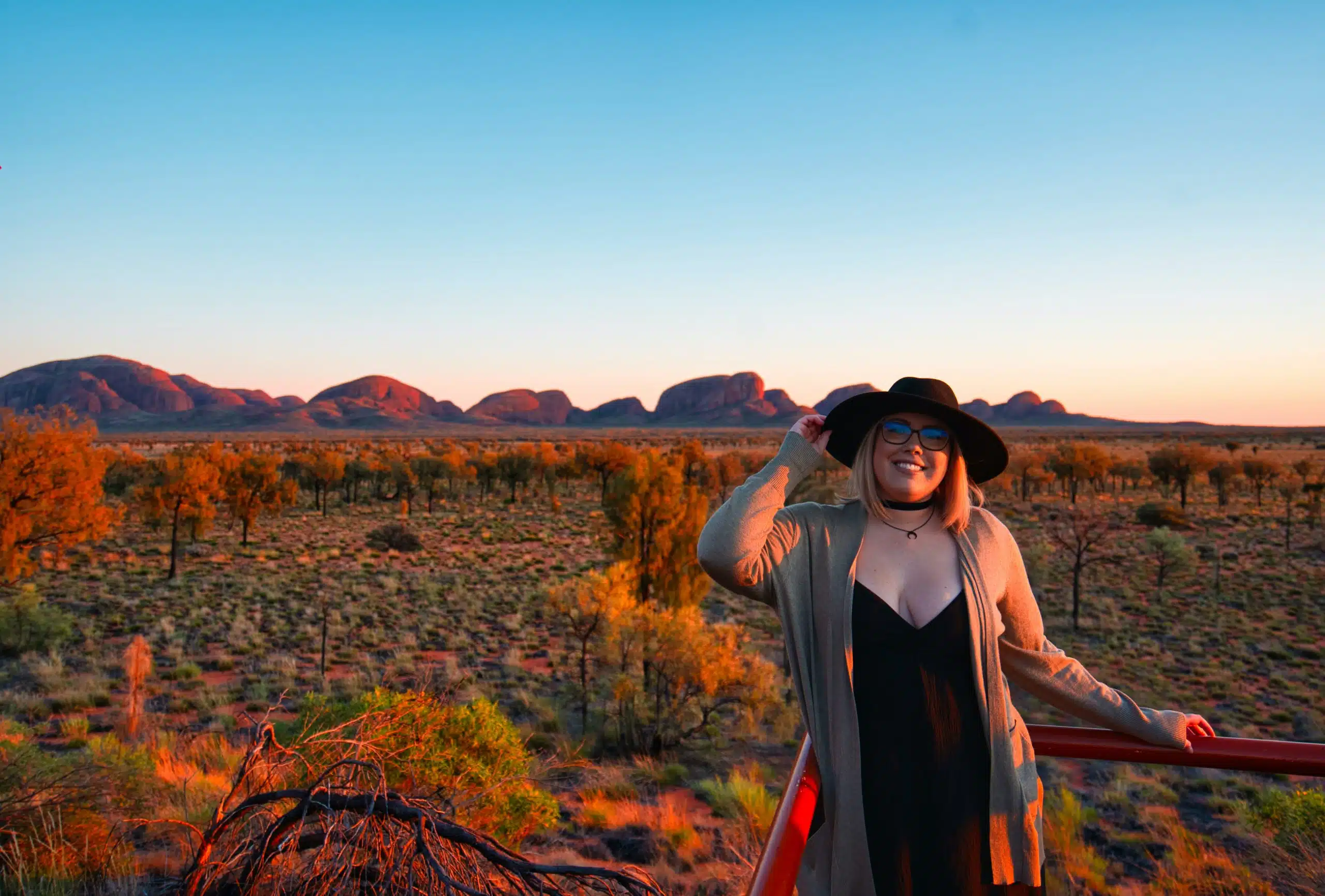 Standing in front of Kata Tjuta at sunrise