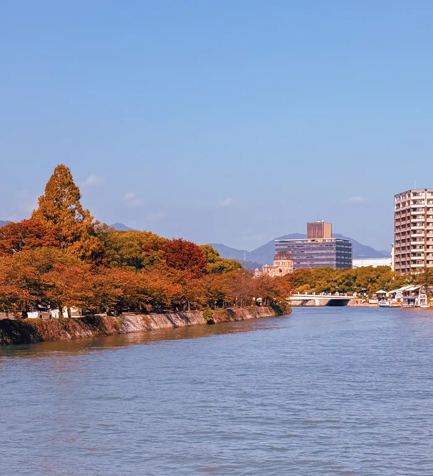 A view of the Peace War Memorial from over the river in Hiroshima